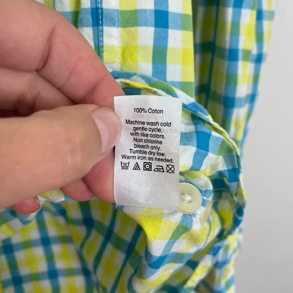 J. Crew Men's Sz S Yellow‎ and Blue Plaid Button Up Career Collared Shirt Cotton